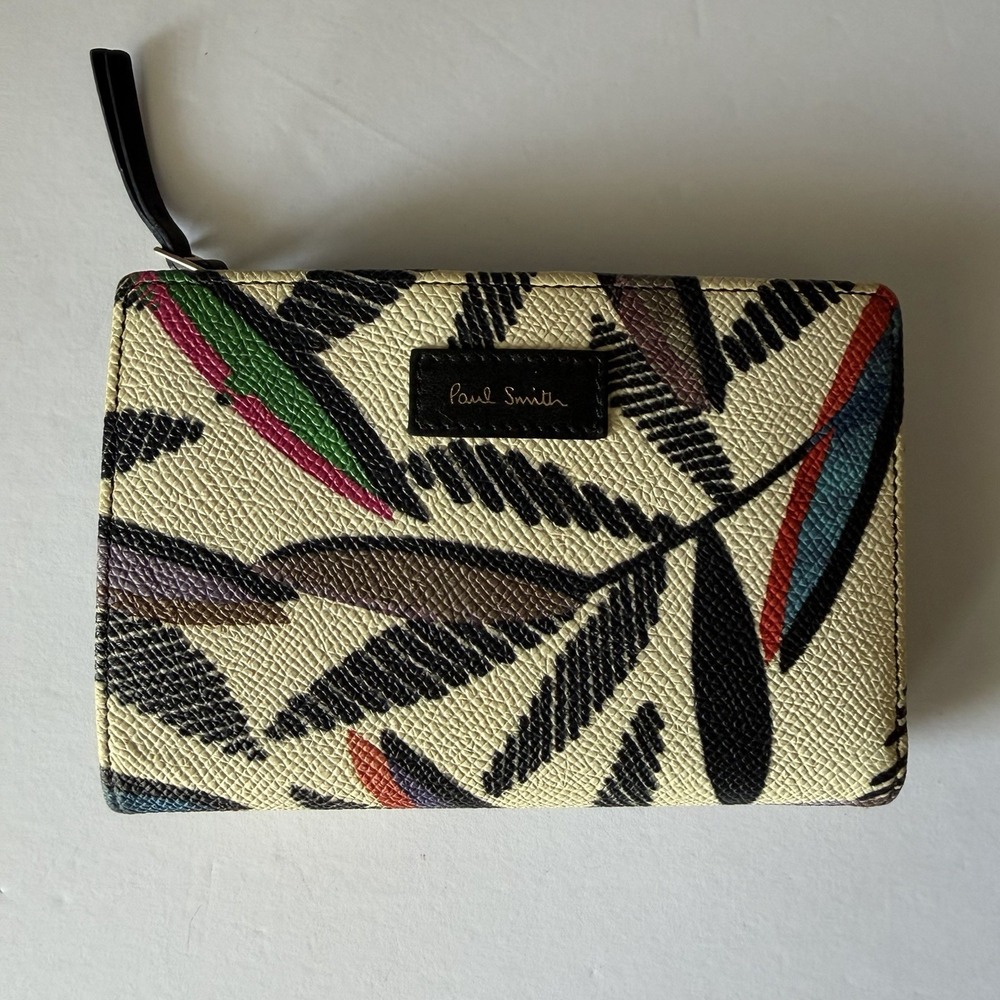 Paul Smith Zip Around Wallet Coin Card Case Purse Black Leather Made In Italy